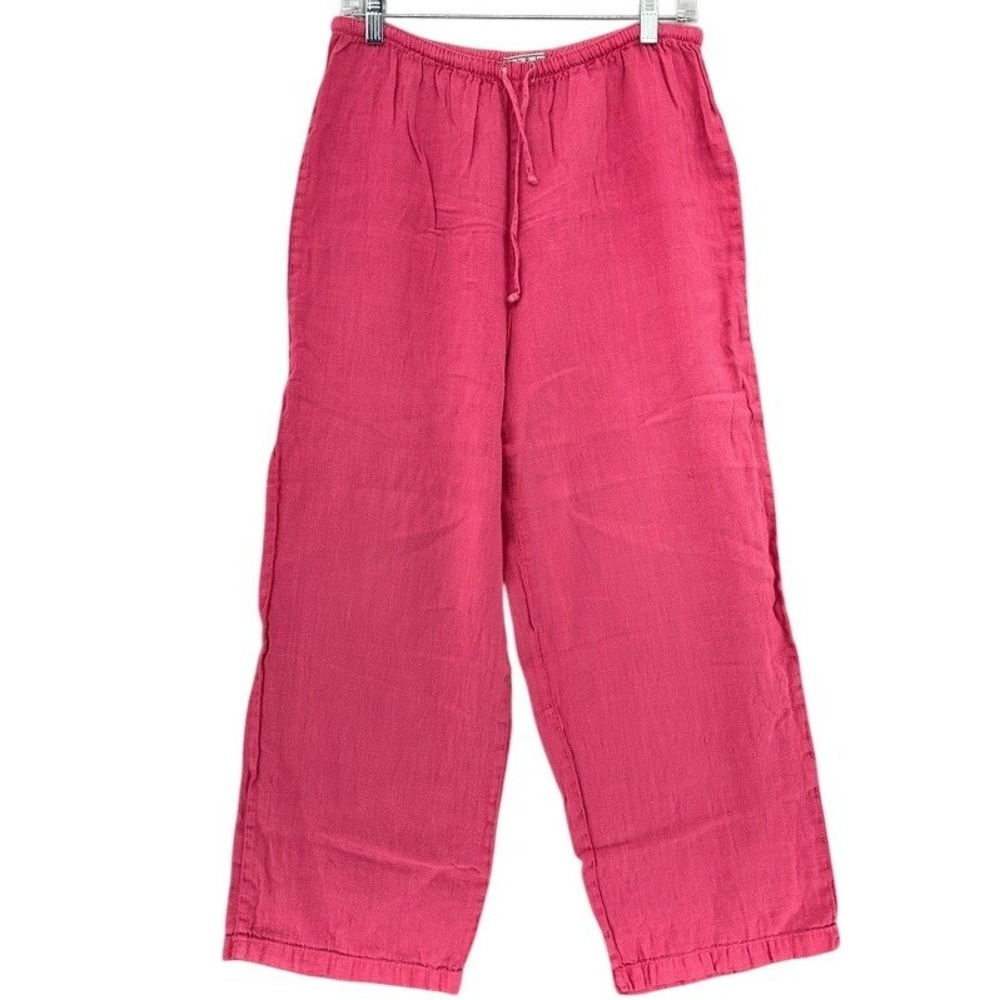 VTG Dick & Jayne Pink Linen Wide Leg Drawstring Pants Womens Size Medium Relaxed